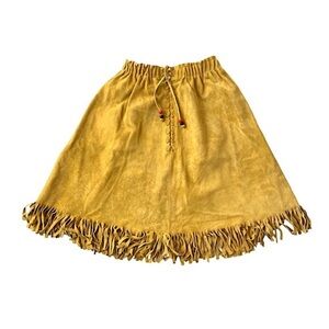 Vintage 70s Suede Fringe Native American Mini Skirt Gold Braided Beaded XXS 0
